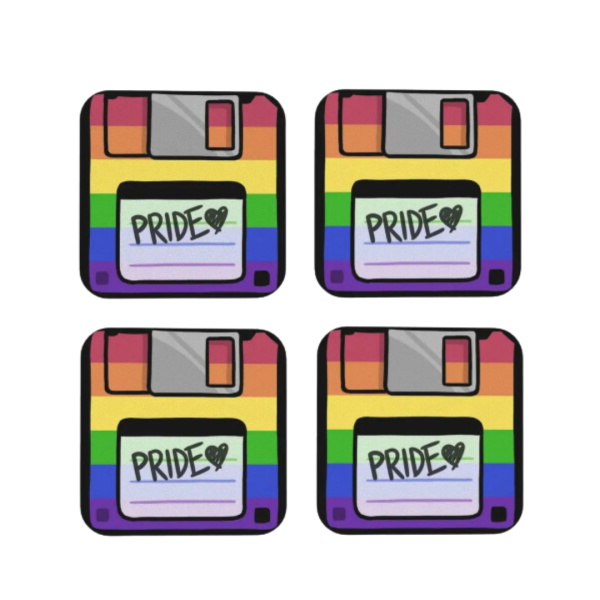 4 x Pack of Coasters - Rainbow Floppy Disk